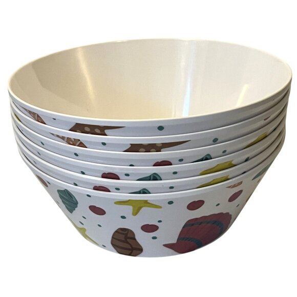 Temptations By Tara Melamine Seashells Tailgate Summer Beach Party Set of Six - Picture 1 of 9